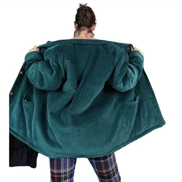 BLAIR Teal Blue Button Down Faux Fur Lined Corduroy Jacket - Picture 15 of 16